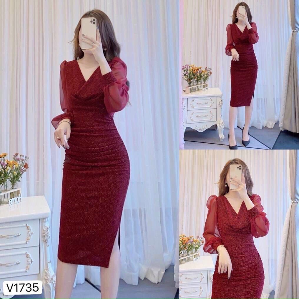 Đầm đỏ body họa tiết dáng hình thân cá siêu sang chảnh kết hợp với màu đỏ cổ vuông tay ren mặc tôn dáng xinh xắn