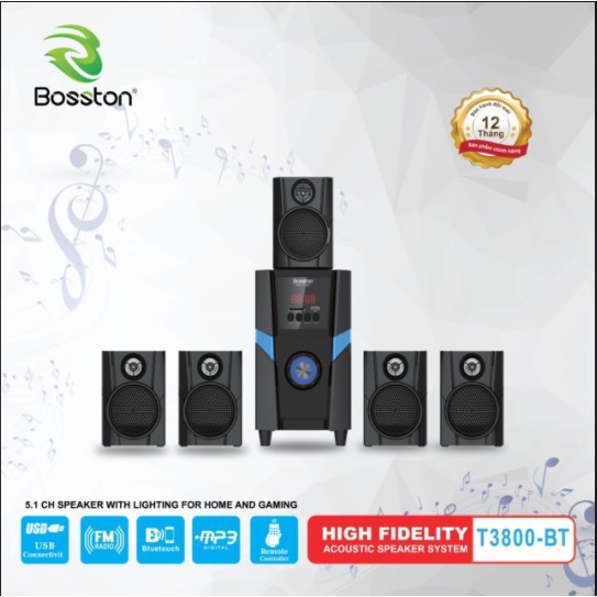 Loa Bluetooth 5.1 Bosston T3800-BT Công Suất 45W Tích Hợp USB-Thẻ nhớ-FM, Điều chỉnh âm thanh Volume, bass,Treble