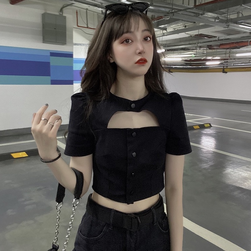 Áo croptop SUXI ngắn tay eo cao thời trang mùa hè dành cho nữ