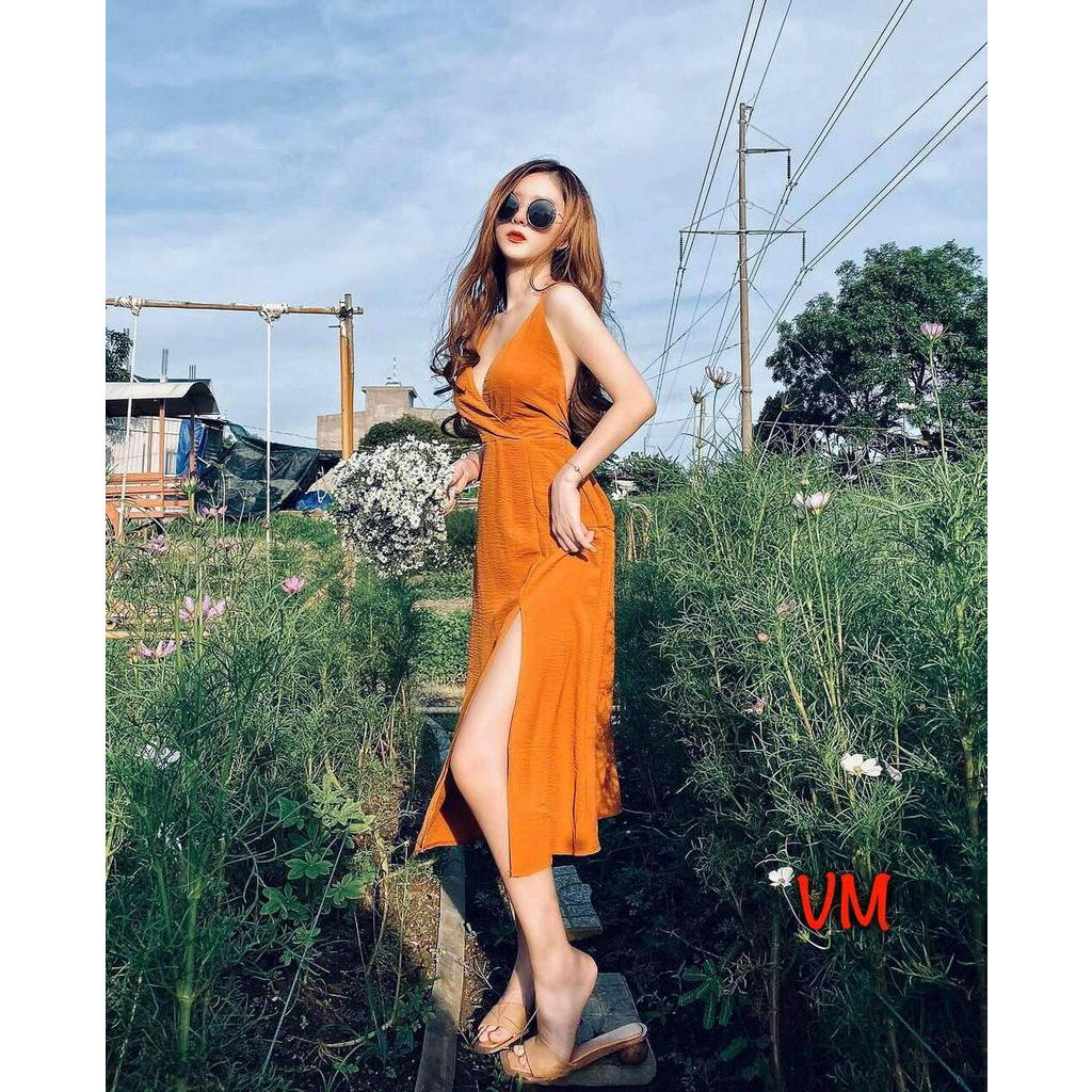 Váy Đầm Nữ Dự Tiệc Công Sở Thời Trang Gautier, Thiết Kế 2 Dây Cột Nơ Lưng, Chất Liệu Đũi, Size Từ 42 - 52Kg ( Có Mút )