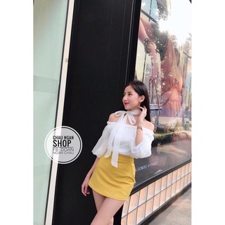 Áo trễ vai thắt nơ nữ tính