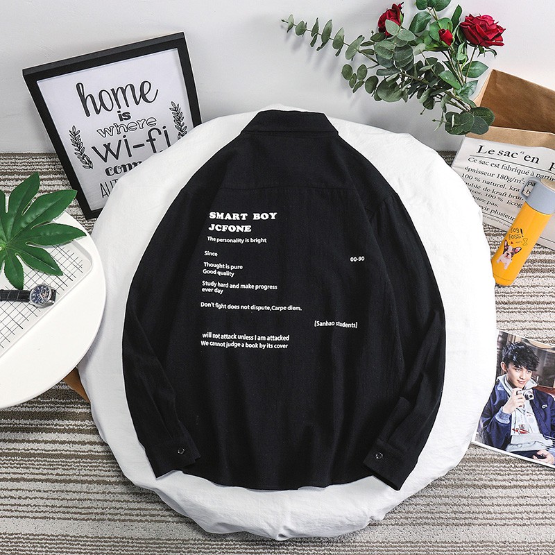 European and American style printed long-sleeved shirt for men