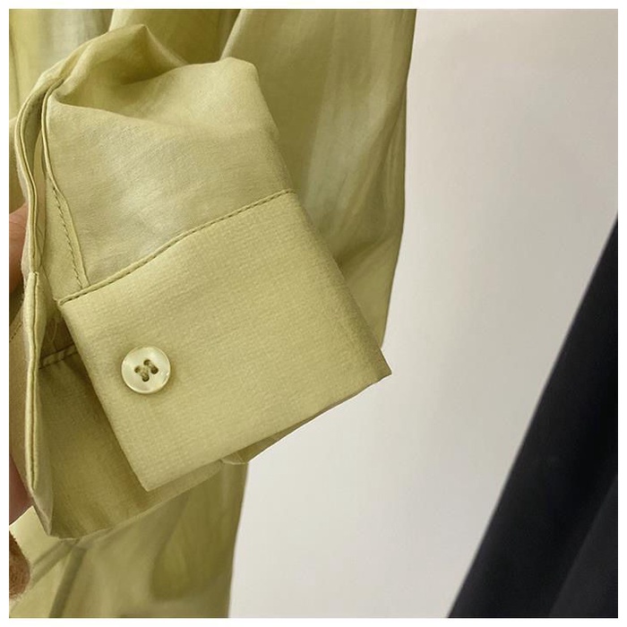 Spot Korean summer women's shirt sunscreen cardigan Tencel cotton side button semi transparent thin shirt jacket sunscreen shirt women's spring and summer loose Long Sleeve Jacket