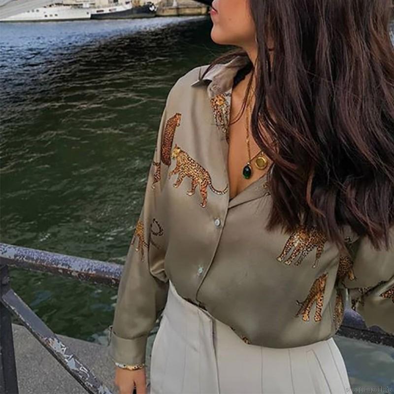 Áo Sơ Mi Dài Tay In Họa Tiết Da Báo Cá Tính Dành Cho Nữ