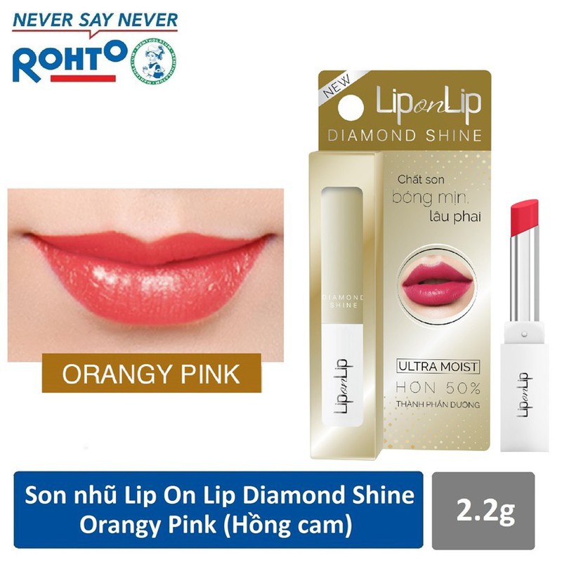 Son nhũ trang điểm dưỡng tối ưu Lip On Lip Diamond Shine 2,2g Orangy Pink [Hồng Cam] .