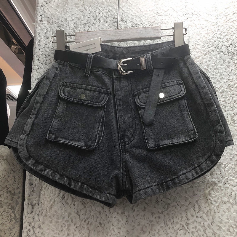 JSC Jiashucheng Quần Yếm Denim Ngắn Dáng Chữ a Lưng Cao Ống Rộng Phong Cách Mới Mùa Hè Bán Chạy jiashucheng Cho Nữ