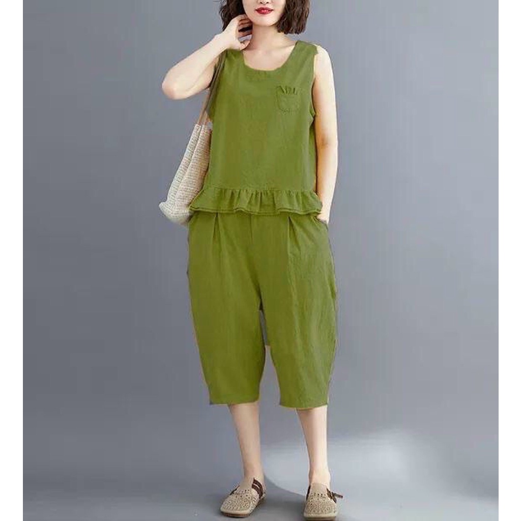 Set đồ bộ thun cotton lửng phối túi mặc nhà