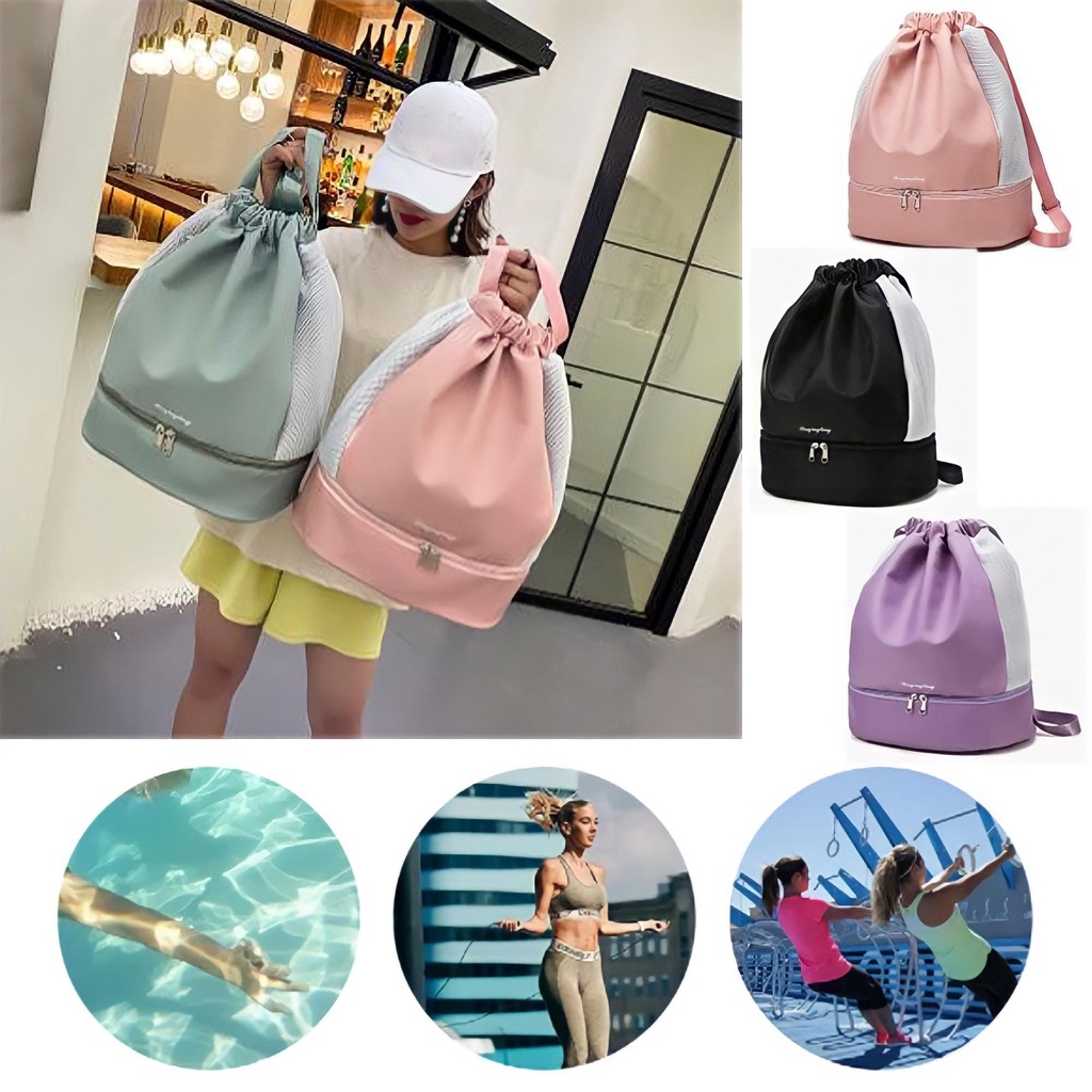 Ba lô đựng đồ bơi phân tách ngăn ướt và khô dây rút chống thấm nước đi biển hồ bơi dành cho nam và nữ