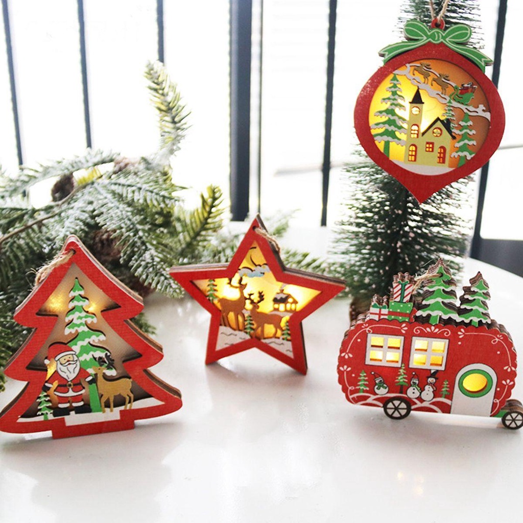 YIYU Đèn LED Dạ Quang Bằng Gỗ Dùng Trang Trí Giáng Sinh