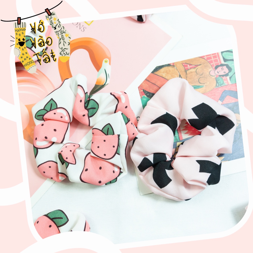 Buộc tóc scrunchies vải voan phồng màu hồng xinh xắn