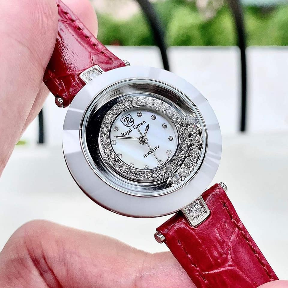 Đồng Hồ Nữ Chính Hãng Dây Da Royal Crown 6413 Chống Nước Chống Xước