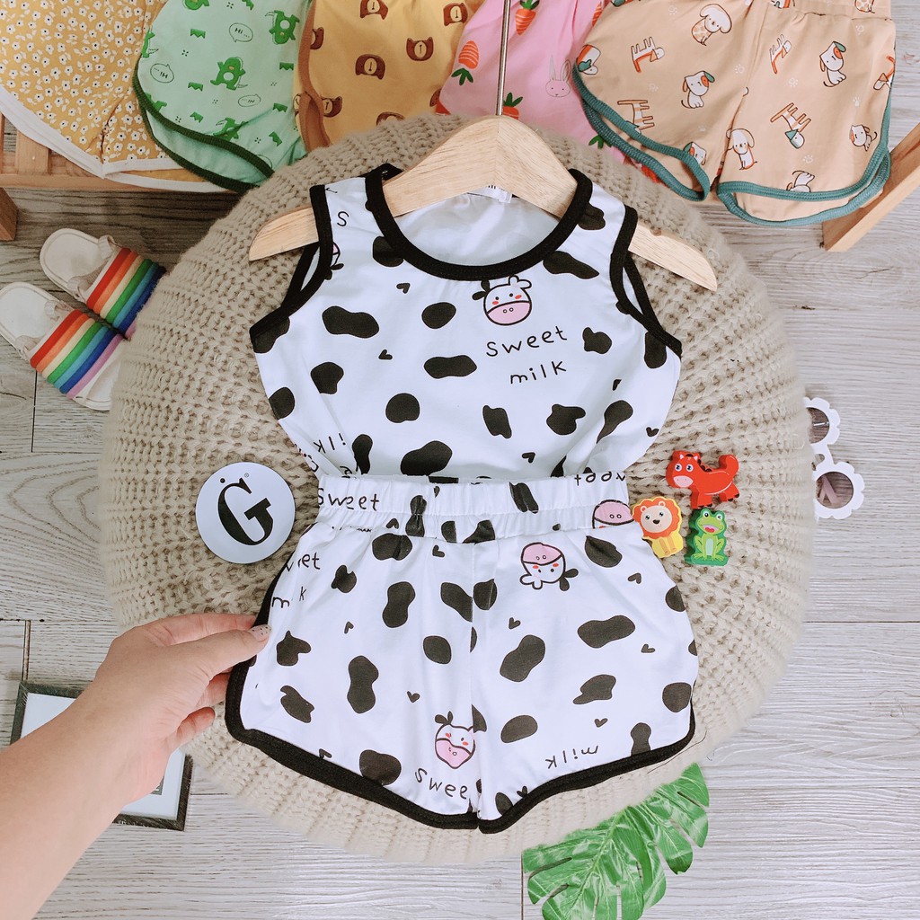 Bộ ba lỗ cotton minky mom cho bé trai bé gái hình in bò sữa ngộ nghĩnh size 7 đến 27 cân