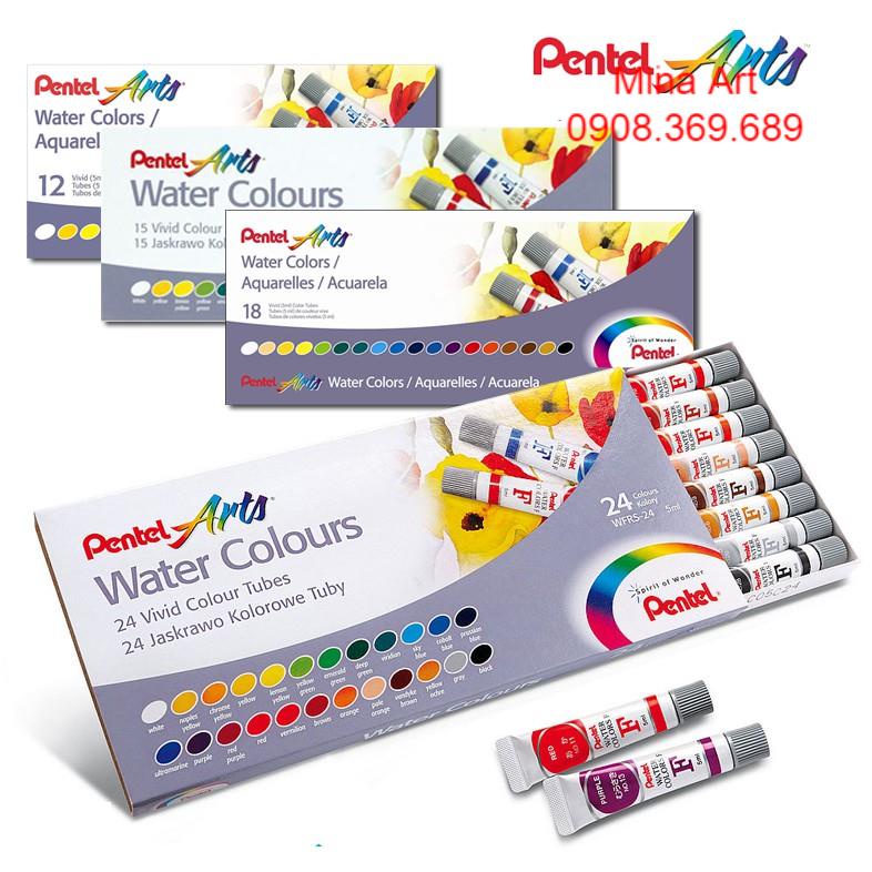 Màu nước Pentel 5ml/tuýp, bộ 12/18/24 màu