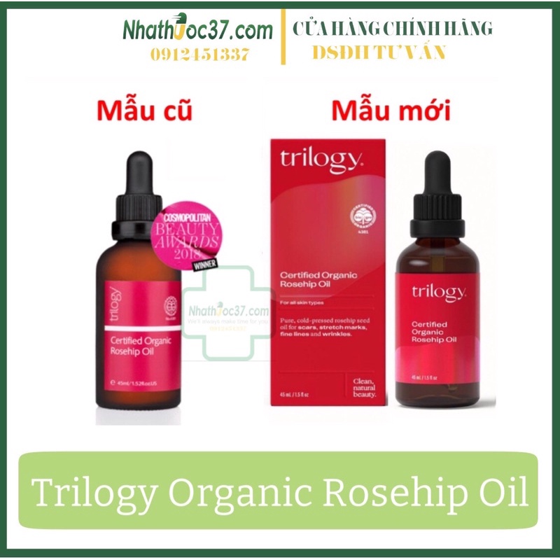 Trilogy Certified Organic rosehip oil - tinh dầu tầm xuân mờ thâm sẹo, sáng mịn da, làm mờ vết rạn da, giảm nếp nhăn