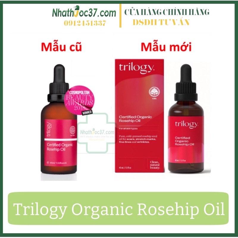 Trilogy Certified Organic rosehip oil - tinh dầu tầm xuân mờ thâm sẹo, sáng mịn da, làm mờ vết rạn da, giảm nếp nhăn