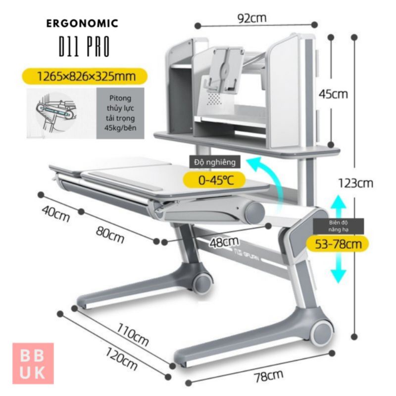 Bàn ghế chống gù Ergonomic BBUK Spacebaby bảo hành 3 năm tư vấn từ bác sĩ Ms D11 Pro C02