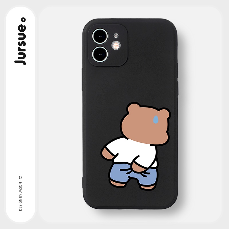 Ốp lưng JURSUE hoạt hình cặp đôi dễ thương đẹp đen cho iPhone 13 12 11 Pro Max SE 2020 X XR XS ip 8 7 6 6S Plus kute Y56