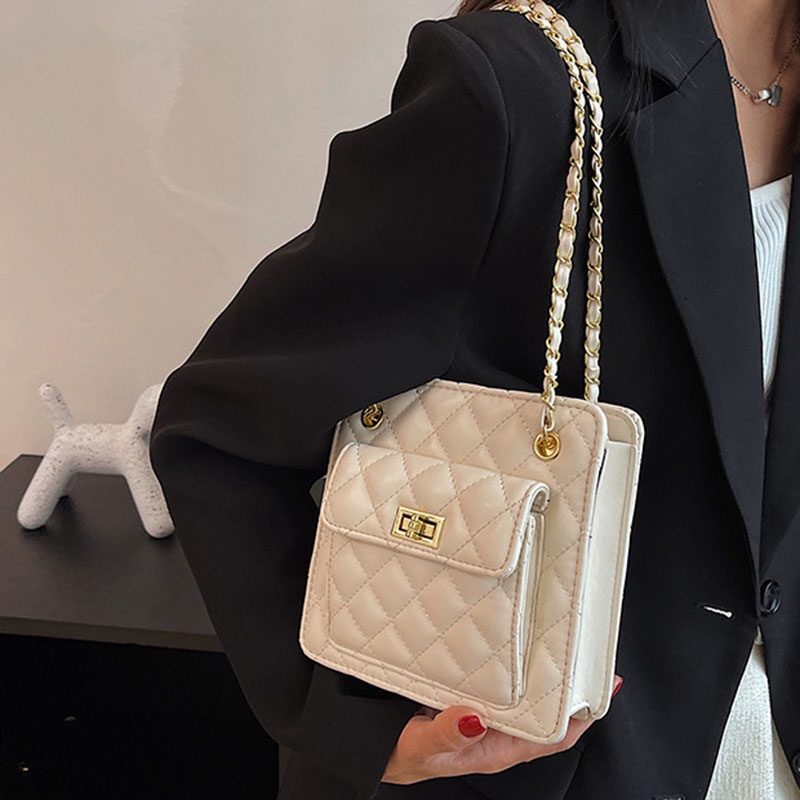 IELGY Túi Đeo Vai Hình Vuông Nhỏ Thêu Họa Tiết Hình Thoi Thời Trang Cho Nữ