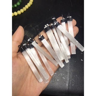 Tinh thể Selenite thô thanh tẩy làm móc khoá hoặc dây chuyền HandMade