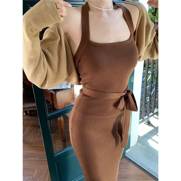 SET ĐẦM ÔM BODY KÈM ÁO KHOÁC NGOÀI XANH COBAN