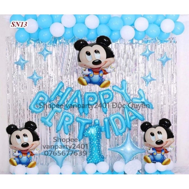 Set trang trí sinh nhật chuột Mickey Baby bé trai/bé gái (Tặng bơm bóng + keo dán)