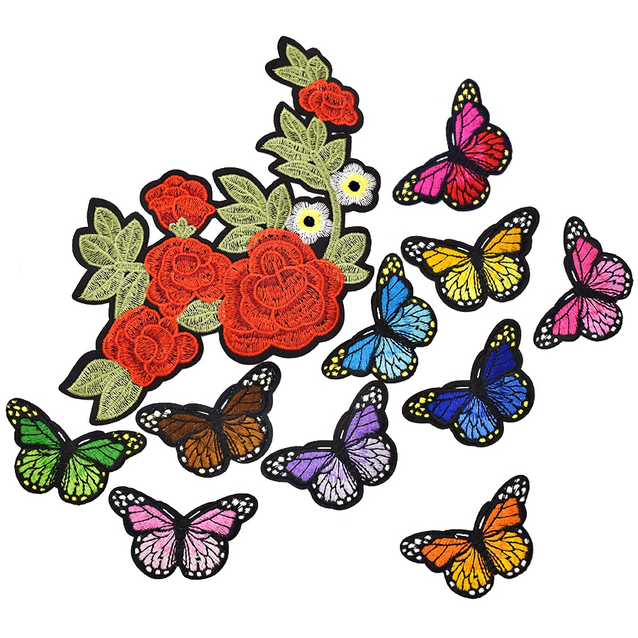 Miếng vá ủi hình bướm/ hoa hồng dành cho trang trí quần áo/ đồ thủ công
