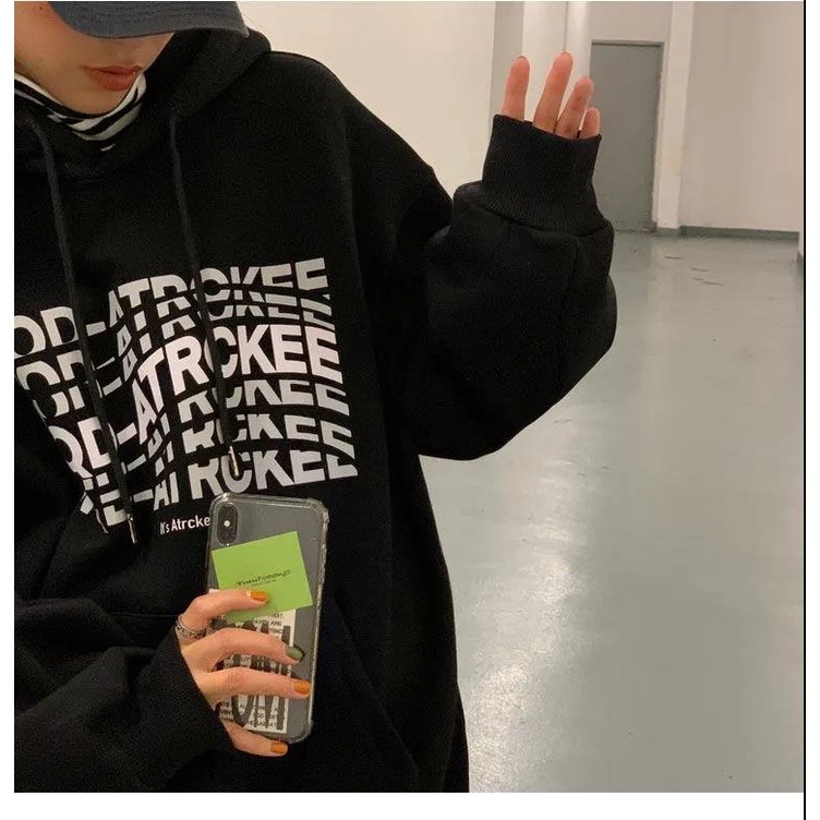 Áo Hoodie Nhung Dày Dáng Rộng In Họa Tiết Thời Trang Thu Đông Mới Cho Nữ