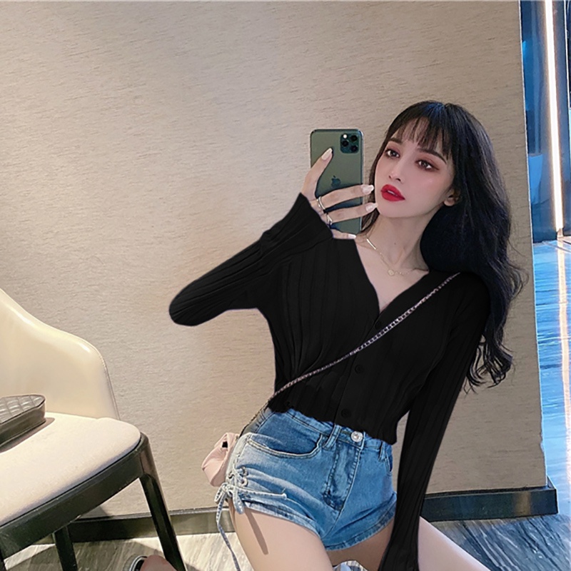 Áo cardigan IELGY dệt kim mỏng tay dài cổ chữ V màu sắc ngọt ngào thời trang mùa hè cho nữ