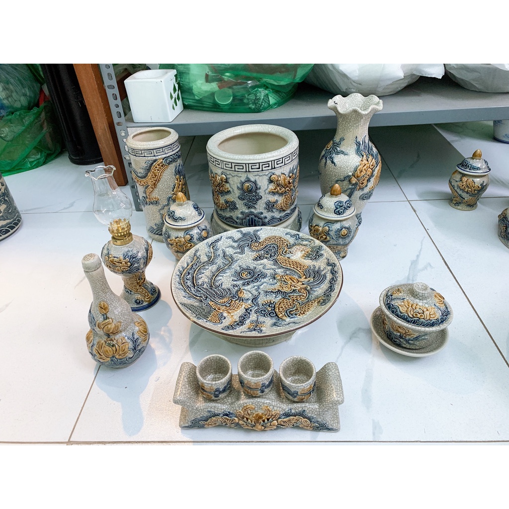 Bộ đồ thờ men rạn nổi bát hương phi 14