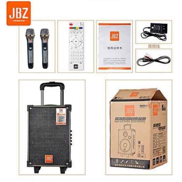 LOA KÉO KARAOKE JBZ NE109 loại 3 tấc và loa kẹo kéo kèm 2 mic không dây chất liện bằng gỗ với bình ác quy trong loa #5