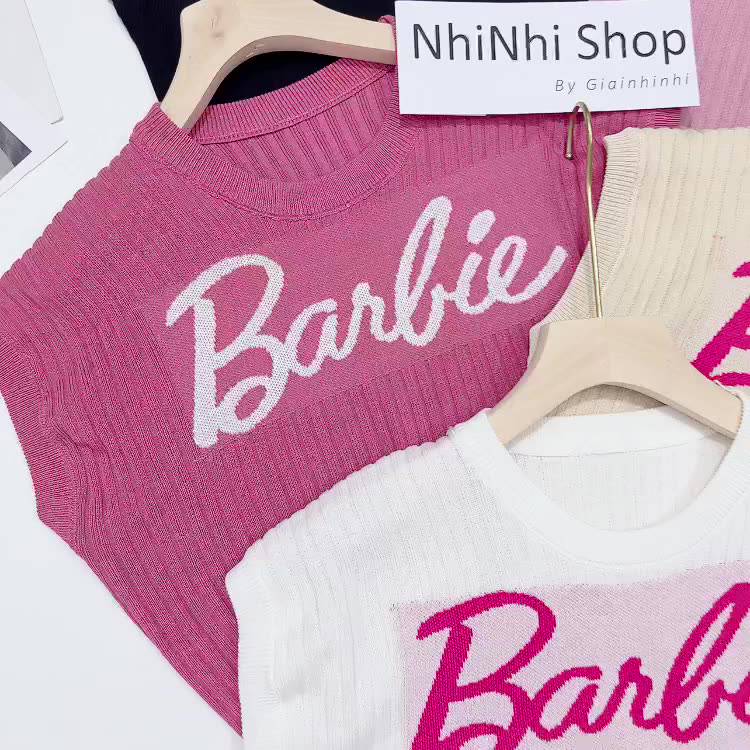 Áo len mỏng cộc tay croptop in barbie, Áo kiểu in chữ dáng ngắn AL7710 - NhiNhi Shop | BigBuy360 - bigbuy360.vn