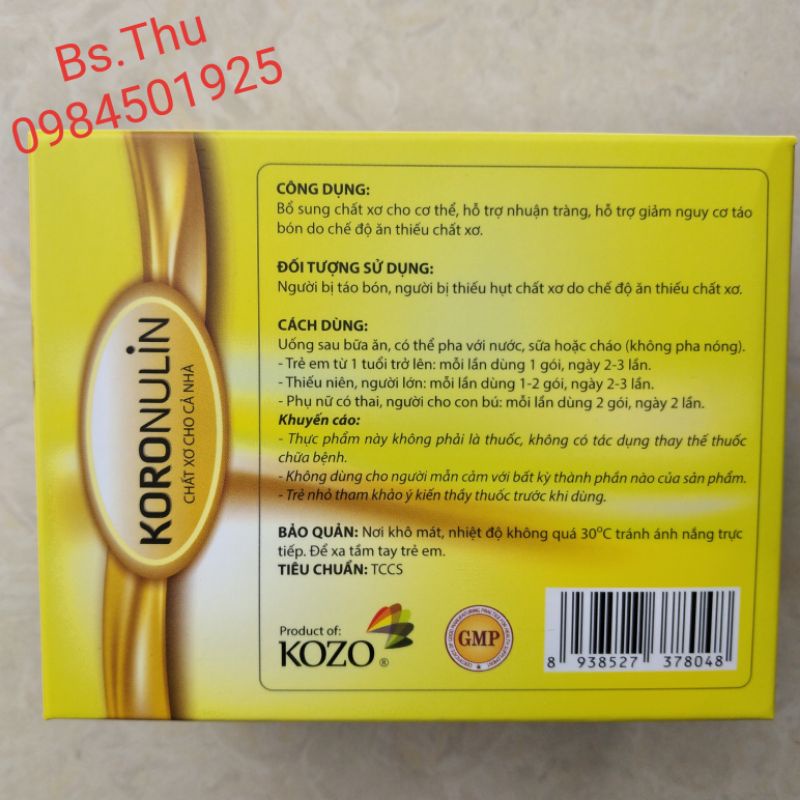 Koronulin chất xơ cho cả nhà (hộp 20 gói) Kozonulin bổ sung chất xơ, hỗ trợ nhuận tràng, giảm táo