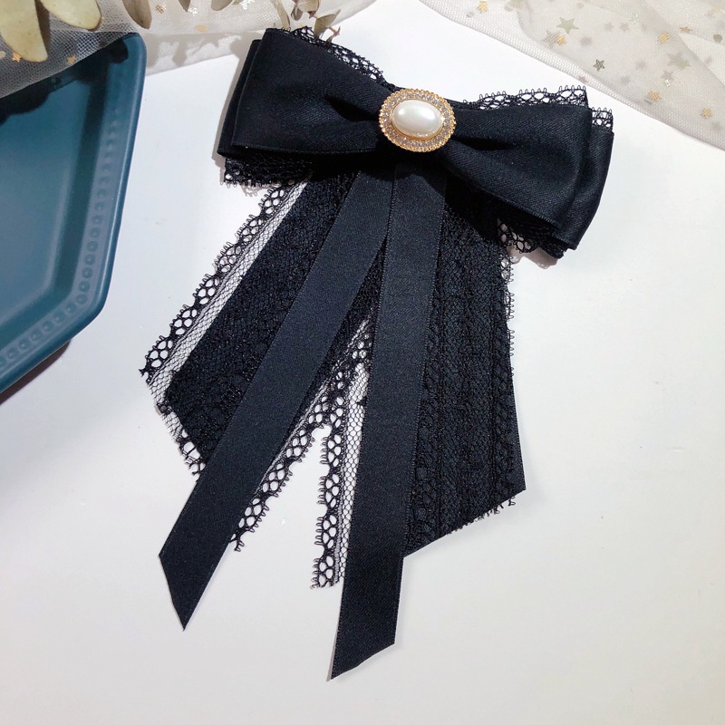 Cài Áo Hình Nơ Phối Ren Đính Ngọc Trai Thời Trang Cho Nữ