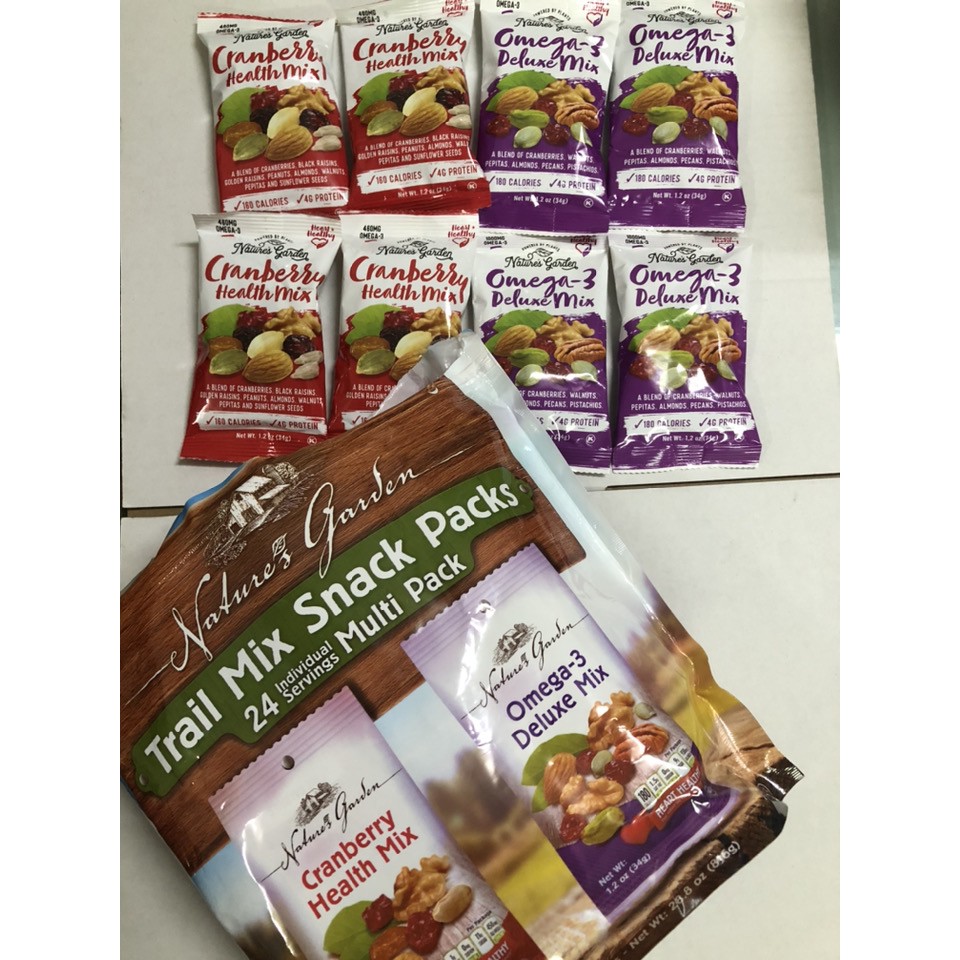 Hạt sấy khô tổng hợp Nature’s Garden Trail Mix Snack Packs (Gói nhỏ 34g)
