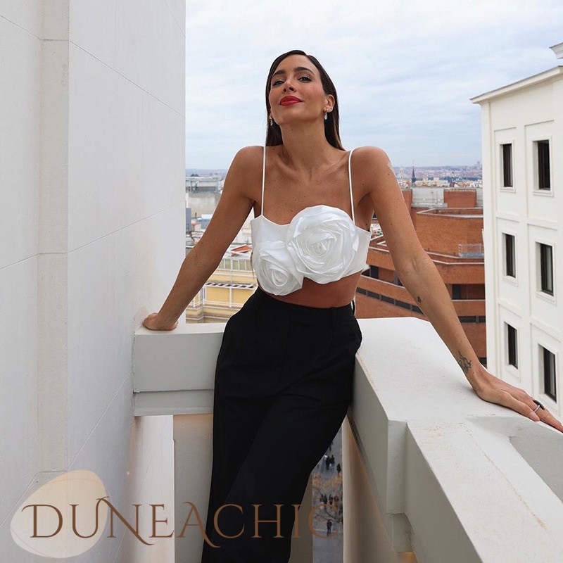 Áo hai dây DUNEA màu trơn họa tiết hoa thời trang mùa hè cho nữ