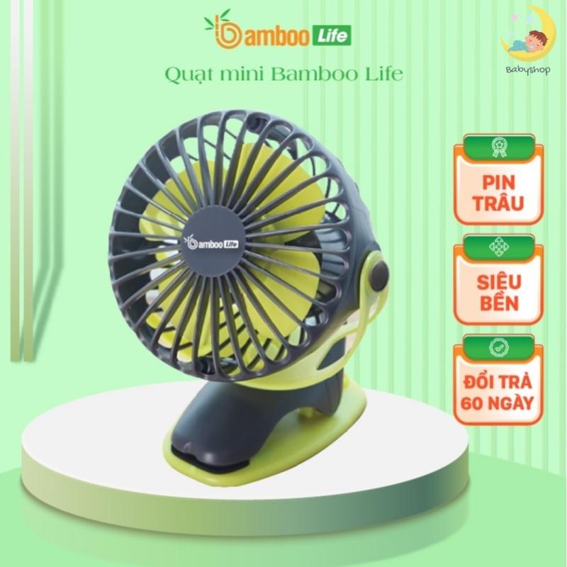 Quạt tích điện mini Bamboo Life, cầm tay, kẹp xe đẩy cho bé sạc điện usb pin siêu bền thời gian dùng 20h