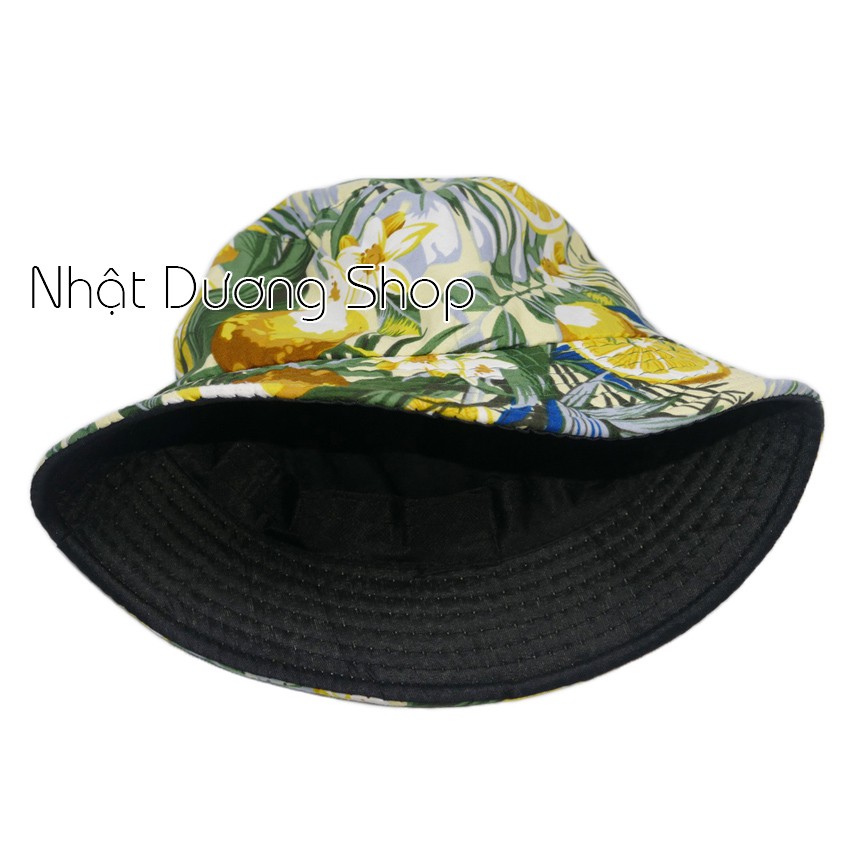 Nón bucket tai bèo họa tiết quả chanh size 55cm - Quả chanh chất liệu vải Cotton thoáng mát