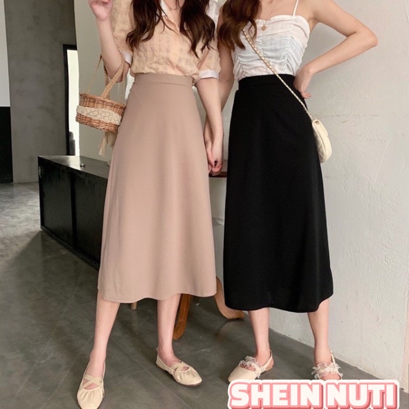 Chân Váy Midi Chữ A Lưng Cao Màu Trơn NUTI SHEIN