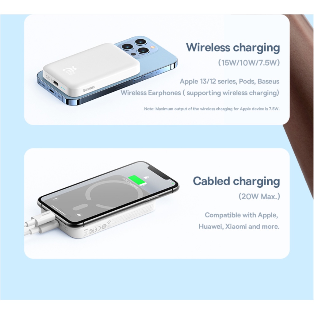 Sạc Dự Phòng Không Dây Baseus 6000mAh /10000mAh PD 20W PPCXW06,Sạc không dây từ tính Max 15W