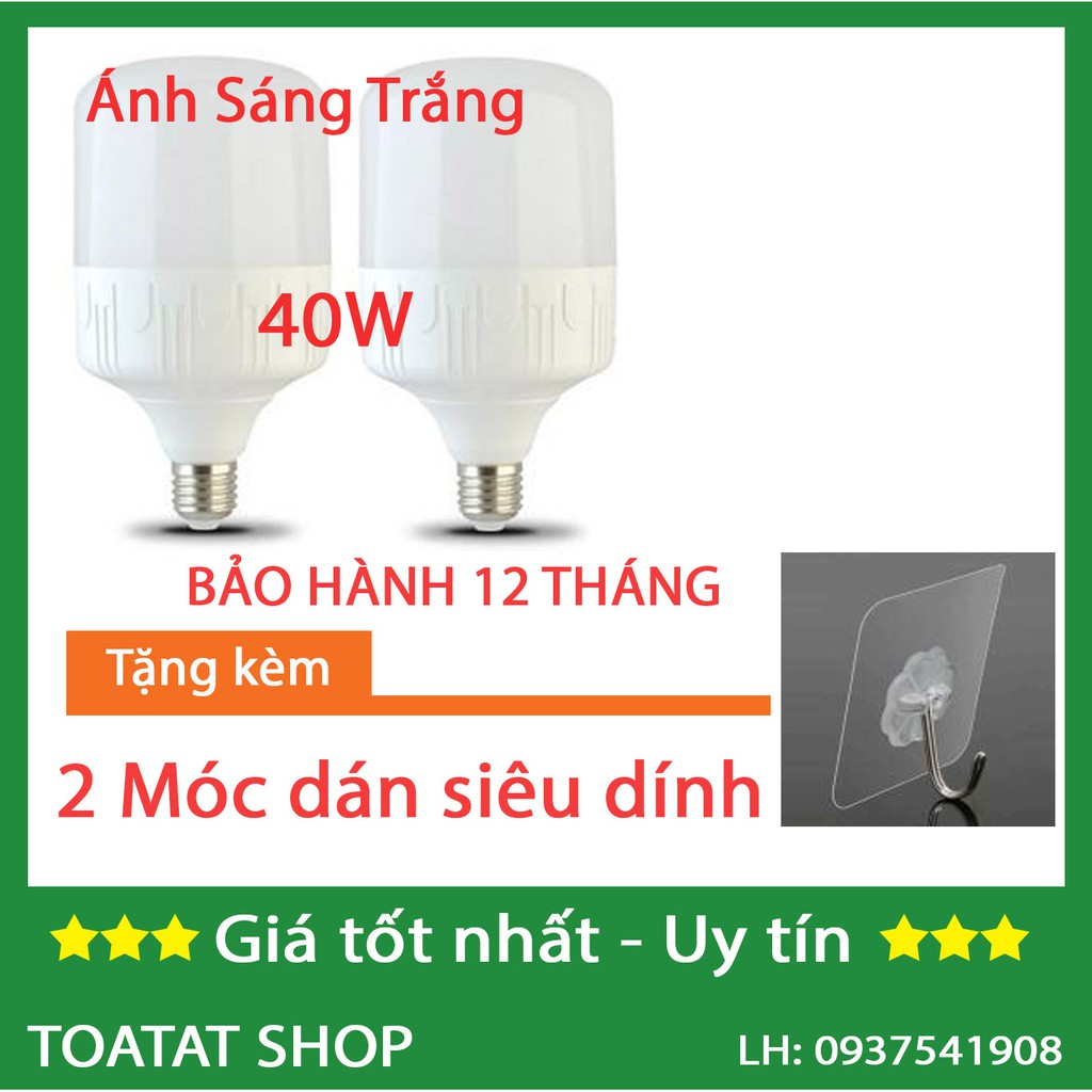 [Combo Sỉ] - Bộ 2 Bóng đèn Led trụ 40W (Ánh Sáng Trắng/Vàng) - tặng móc treo siêu dính