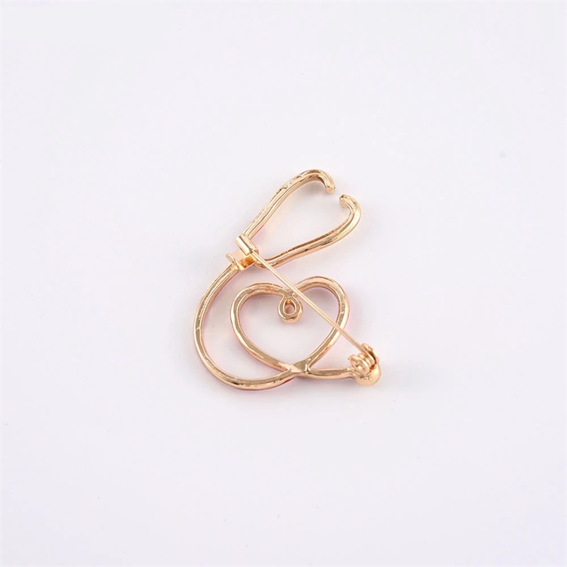 Ghim Cài Áo Hình Ống Nghe Y Tế Đính Đá Zircon Màu Đỏ Hình Trái Tim Mẫu Mới Cho Bác Sĩ / Y Tá / Ba Lô