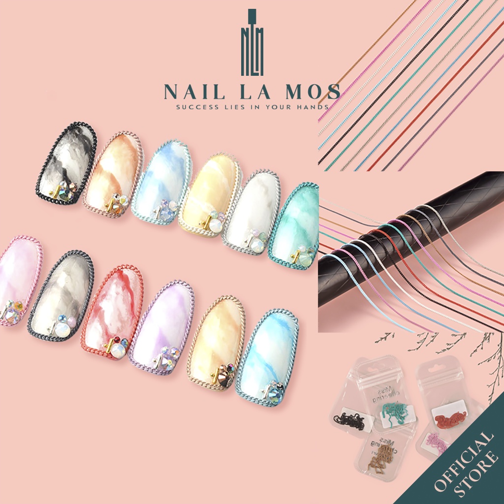 Dây xích nail trang trí móng tay - 12 mẫu dây xích nhiều màu phong cách Hàn Quốc (lẻ 1 dây)