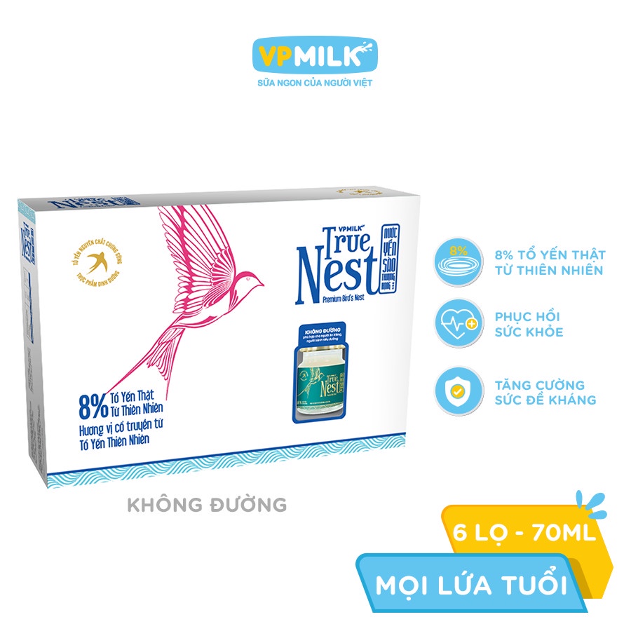 [Mã BMLTA35 giảm đến 35K đơn 99K] Tổ yến nguyên chất chưng gừng VPMilk True Nest (Gift set 6 lọ x 70ml)