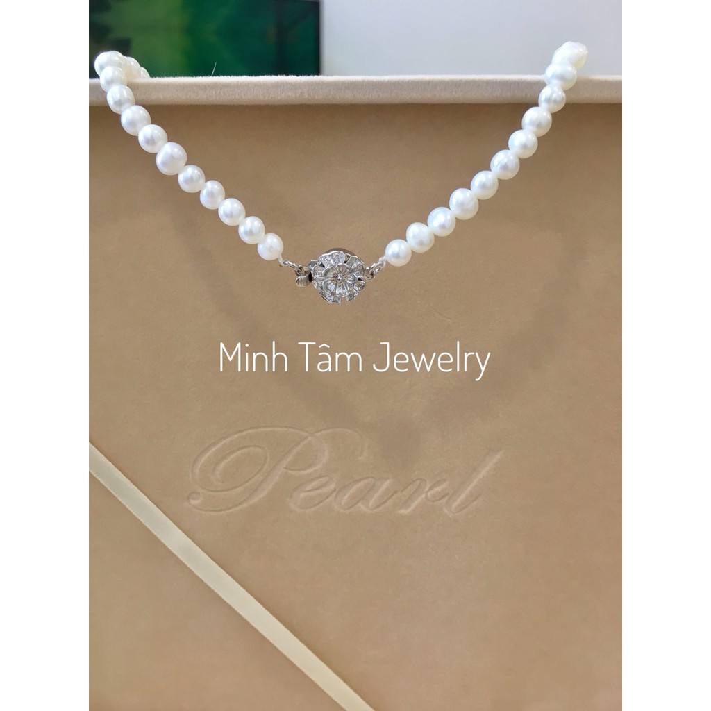 Vòng cổ Ngọc Minh Tâm Jewelry trai nuôi tự nhiên khoá bông hoa bạc 925 xi kim cao cấp