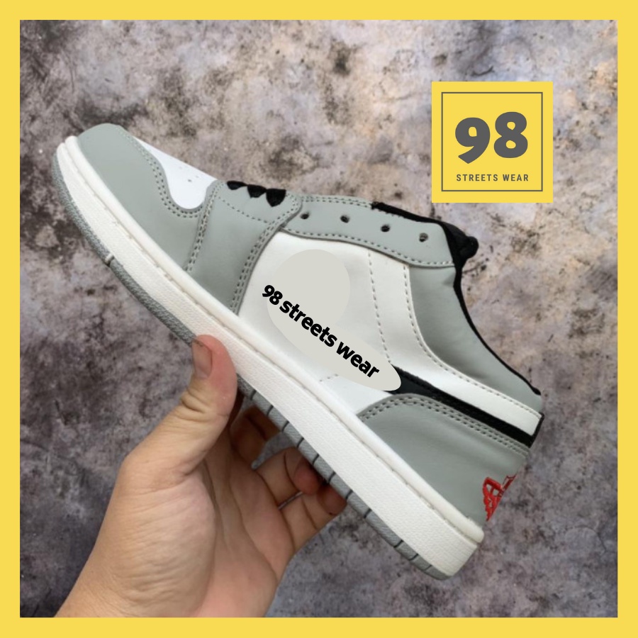 [98 Sneaker] Giày Màu Xám Trắng Móc Đen Cổ Thấp Nam Nữ