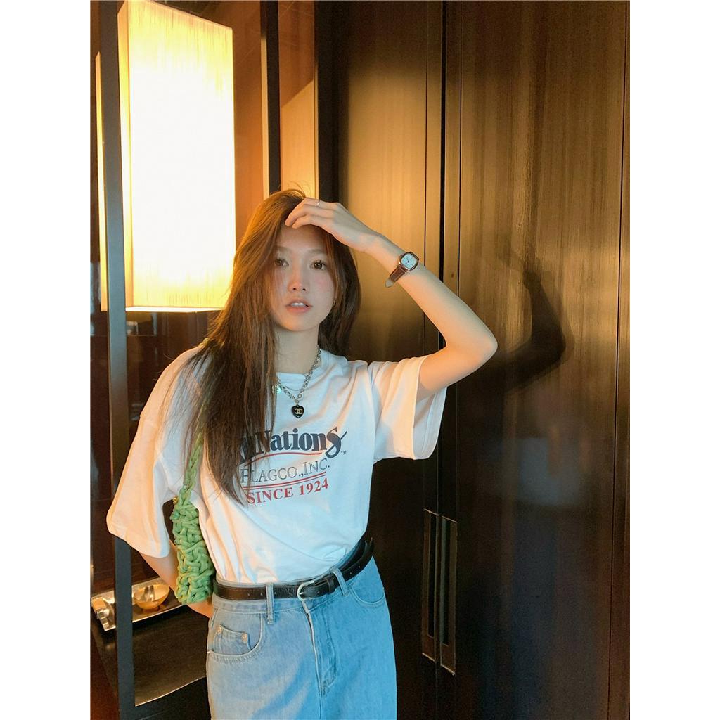 Áo Thun Cotton Ngắn Tay In Chữ Phong Cách Mới Mùa Hè 62217