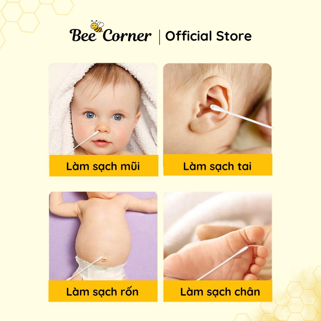 Tăm bông cho bé sơ sinh Misuta, bông tự nhiên, hộp 200 que Misuta