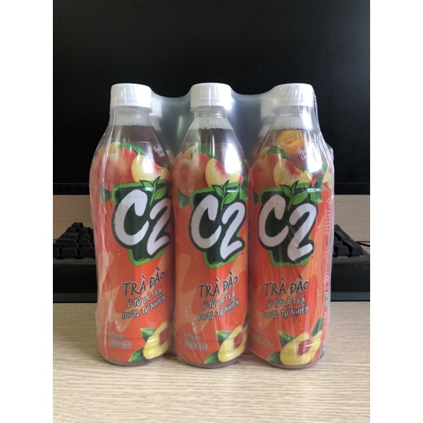 Lốc 6 chai C2 trà đào chai 445ml-Trà đen vị đào (mẫu mới). Hàng chính hãng URC Việt Nam.