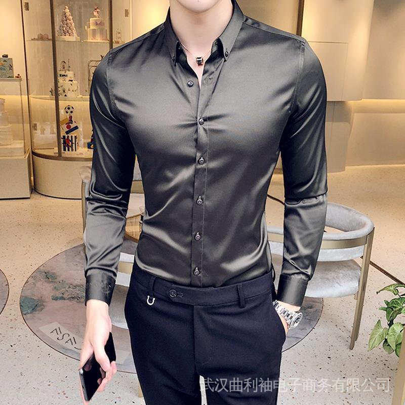 Áo Sơ Mi Lụa Satin Mỏng Tay Ngắn Thời Trang Cao Cấp Cho Nam