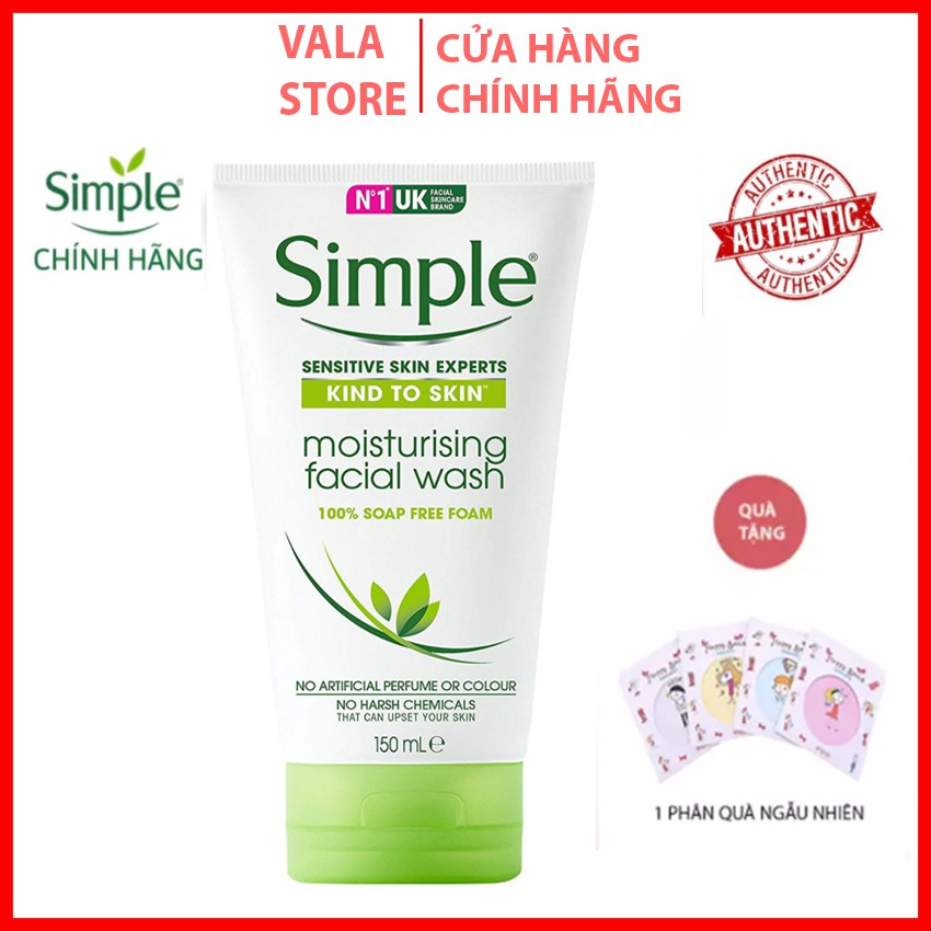 Sữa Rửa Mặt Simple Dành Cho Da Khô, Da Nhạy Cảm 150ml Moisturising Facial Wash Chính Hãng Vala Store